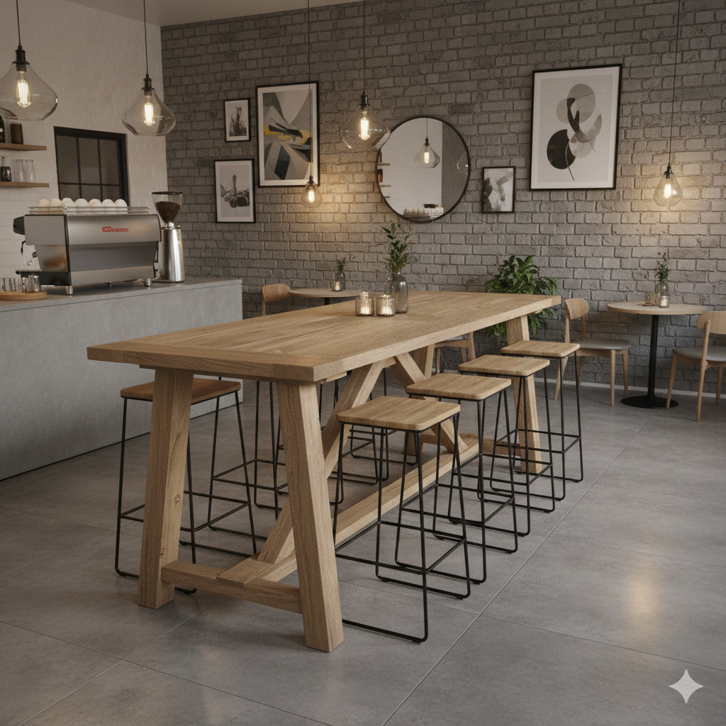 Statafel / Bartafel – Eikenhout 2,30 m x 0,80 m - Afbeelding 2