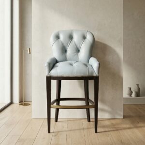 Chesterfield Barkruk Leder Lichtgrijs