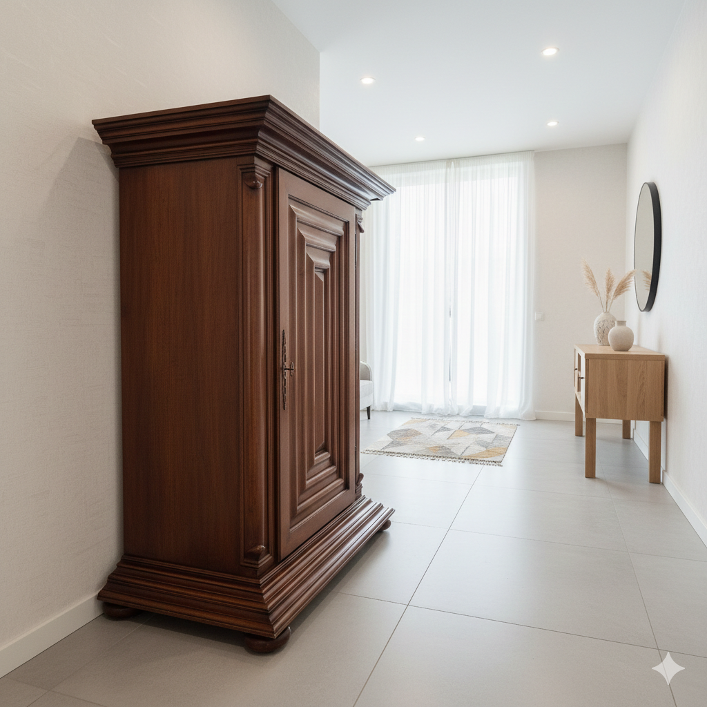 Golfvormige Kast Neobarok Noten 1,51 m - Afbeelding 2