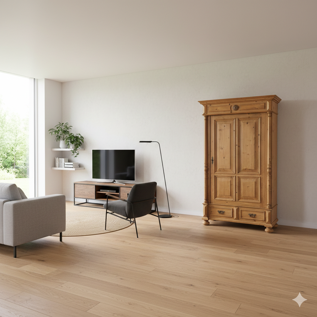 Antieke Gründerzeit Kledingkast / Halkast 1880 Grenen - Afbeelding 2