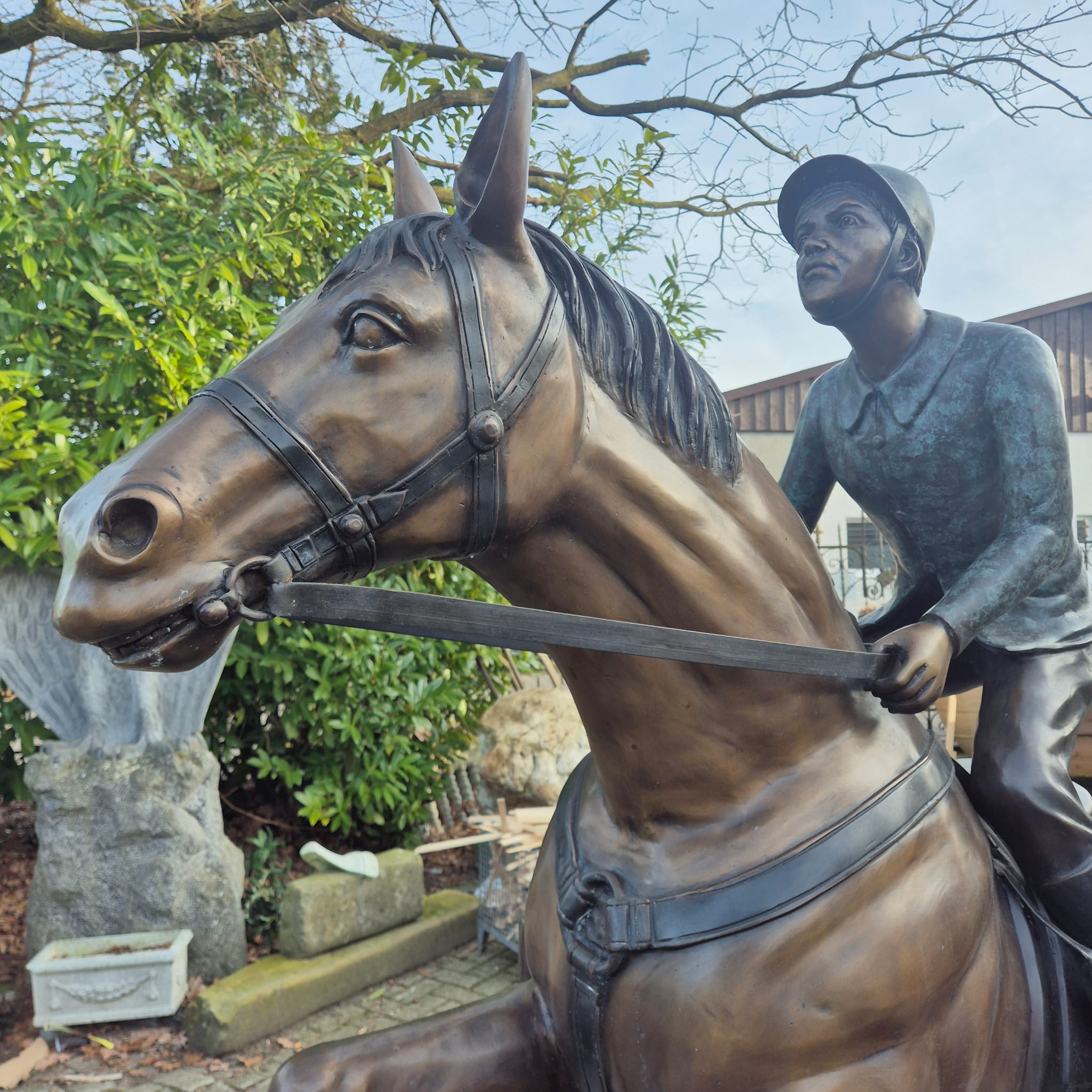 Beeld Tuinbeeld Paard met Ruiter Brons 2,10 m - Afbeelding 6