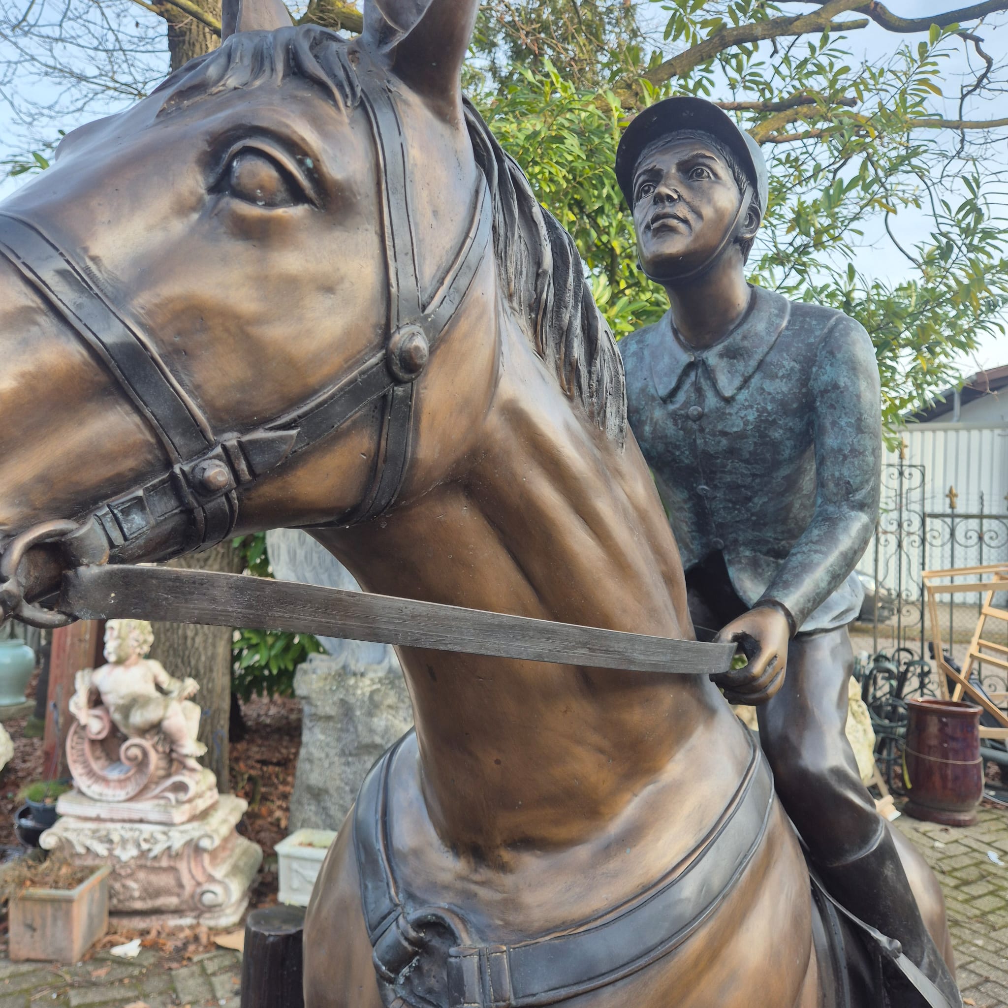 Beeld Tuinbeeld Paard met Ruiter Brons 2,10 m - Afbeelding 7