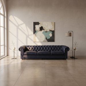 Chesterfield Bank Leder Donkerblauw 2,80 m