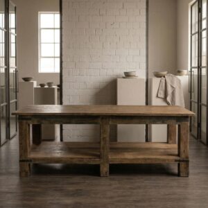 Werktafel Tafel Teak 2,45 m x 0,92 m Antiek