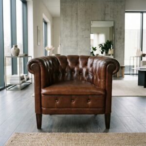 Chesterfield Fauteuil Leder Cognac-Bruin