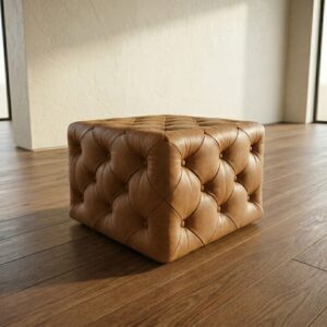 Chesterfield Hocker Poef Leder Cognacbruin 0,60 m