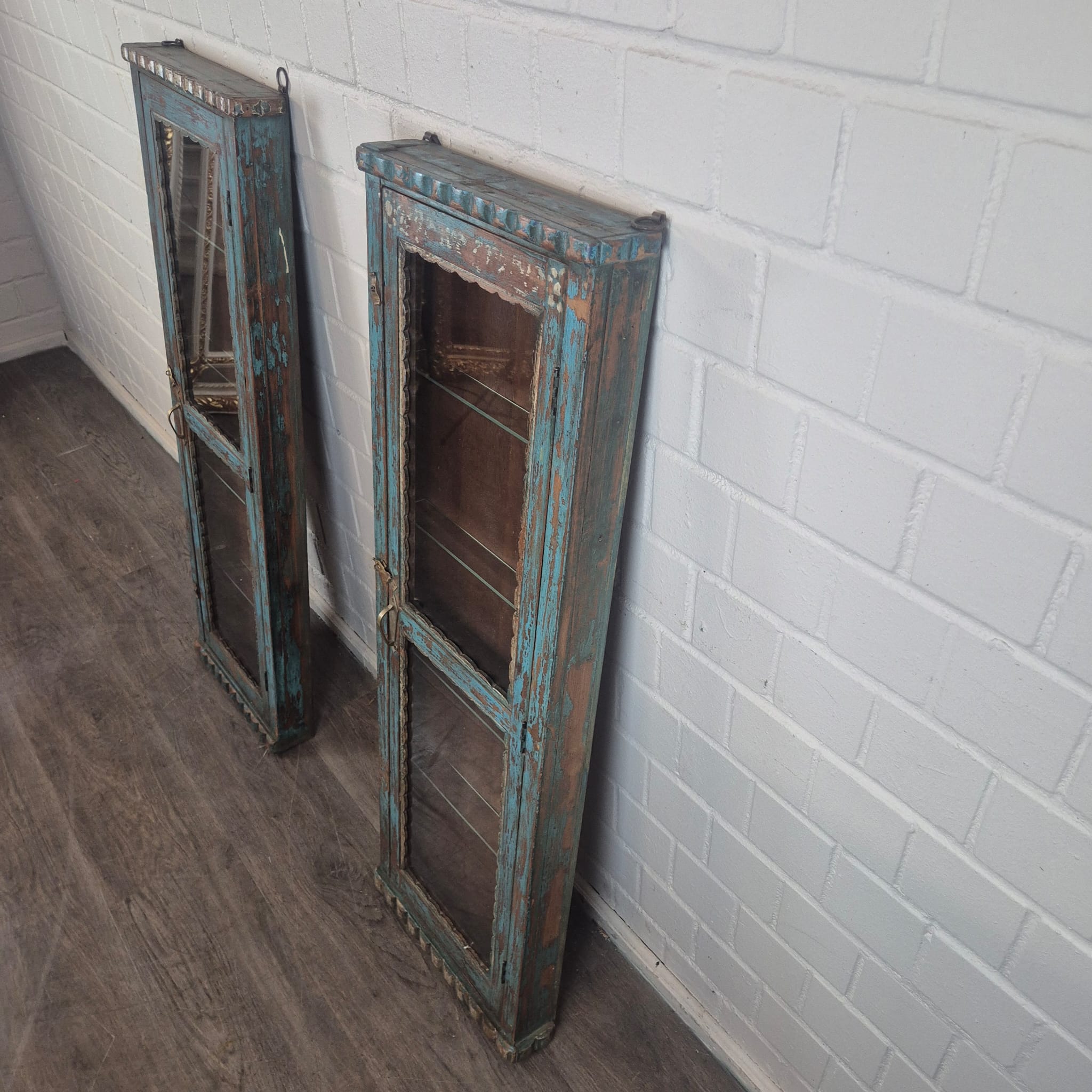 Set Vitrines Antiek 1880 Teak - Afbeelding 8