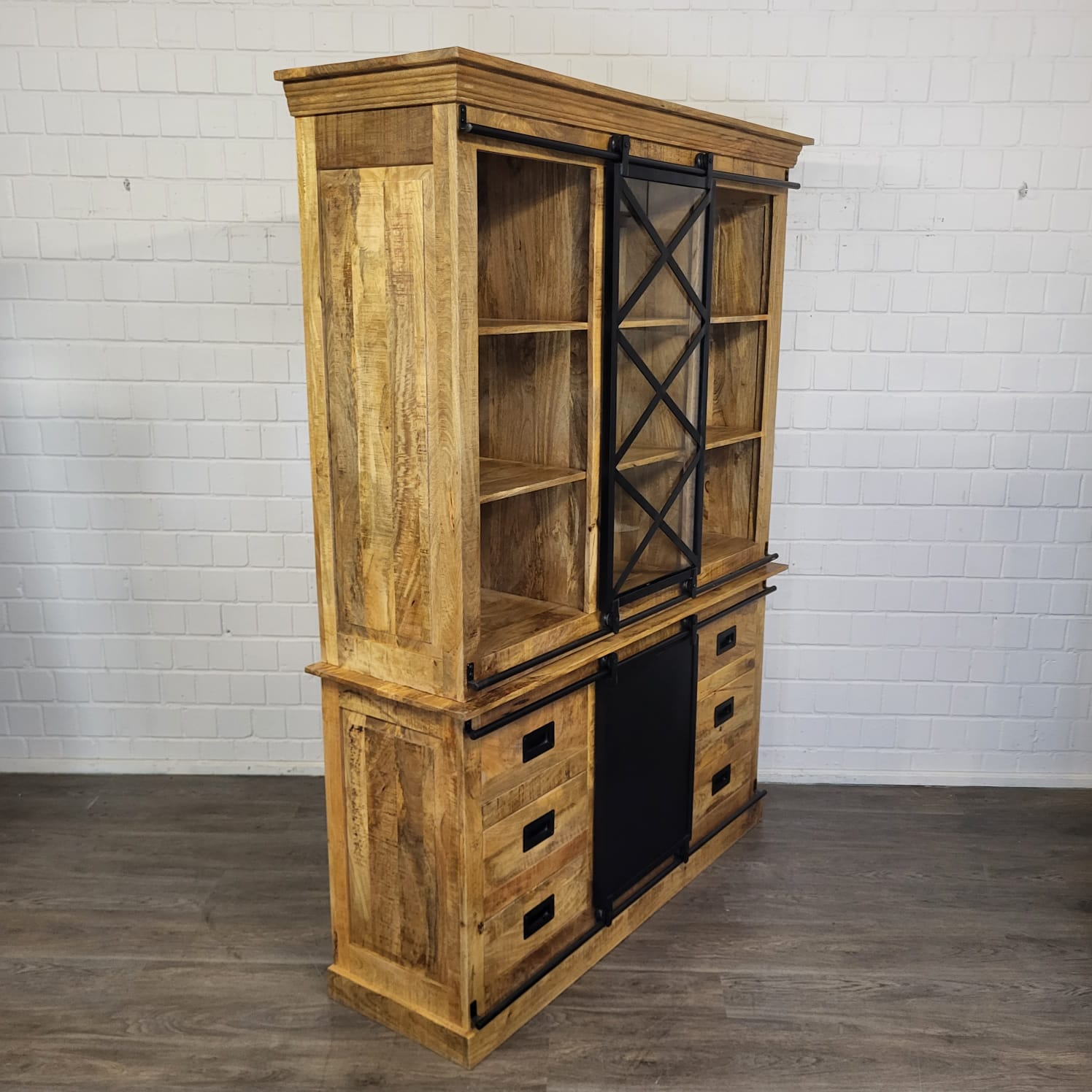Vitrine Boekenkast Mangohout 1,60 m - Afbeelding 4