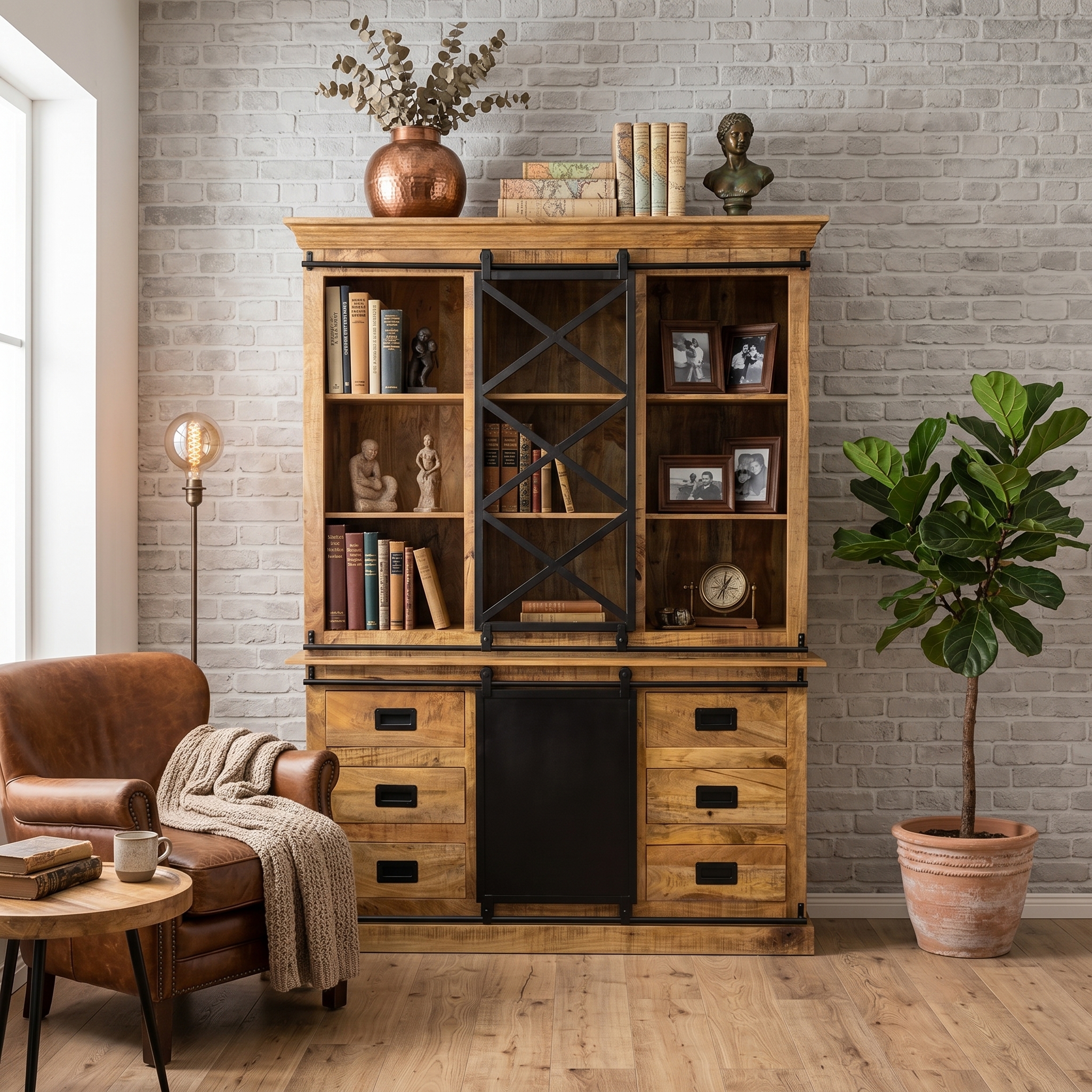 Vitrine Boekenkast Mangohout 1,60 m - Afbeelding 2