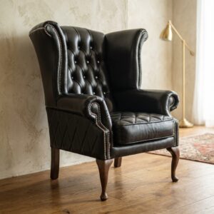 Chesterfield Oorfauteuil Leder Zwart