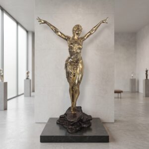 Art-Déco-Stijl Beeld Vrouw Messing 1,90 m