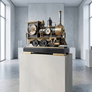Franse industriële klok Automatische slinger Stoomlocomotief 1890 Messing