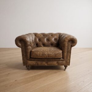Fauteuil Chesterfield Vintage Bruin Leder 1,16 m
