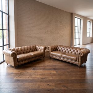Set Banken Chesterfield Vintage Bruin Leder 2,20 m