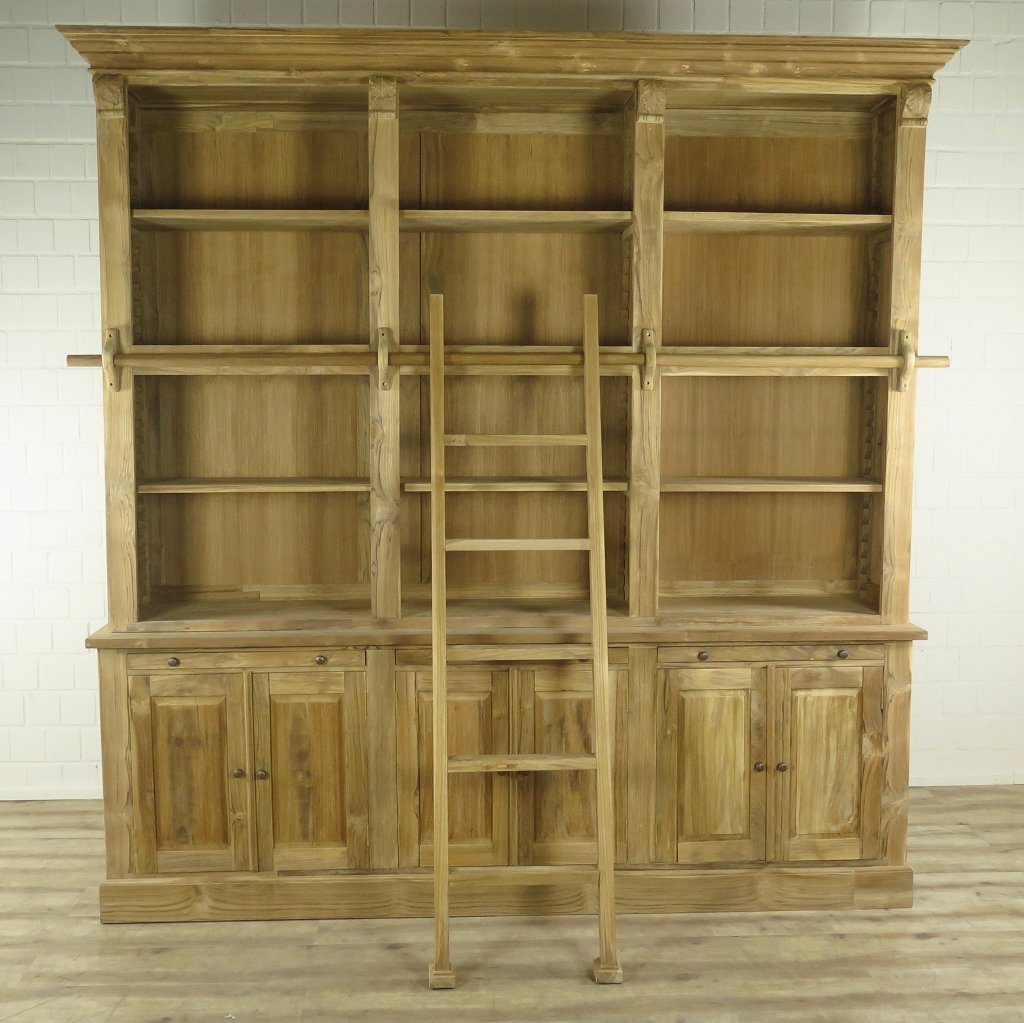 Bibliotheksschrank Wandregal Teakholz 2,42 m