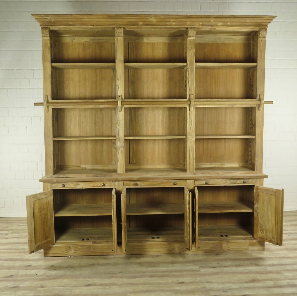 Bibliotheksschrank Wandregal Teakholz 2,42 m