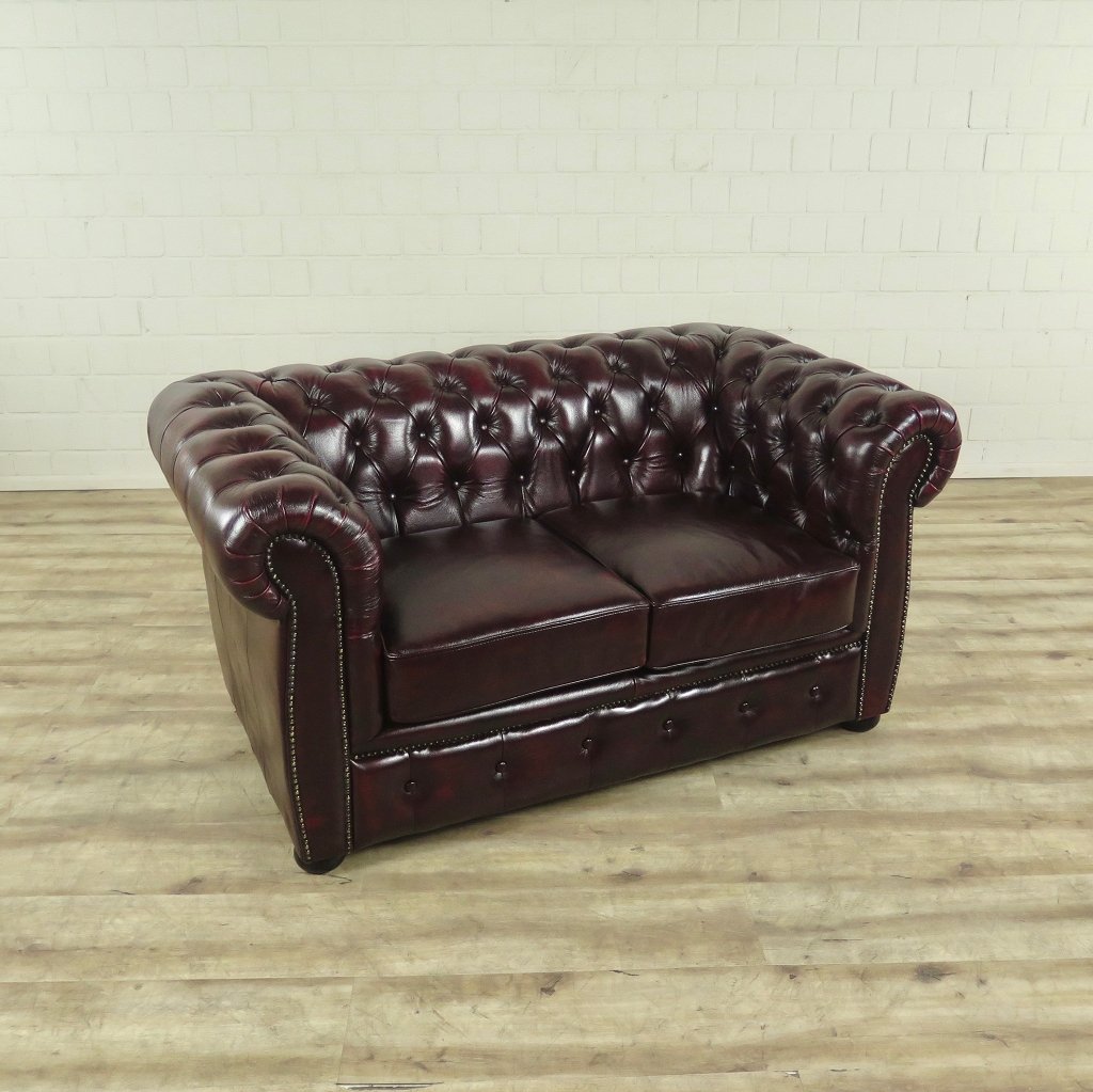 Chesterfield Couch Sofa Leder Rot-Braun 1,50 m