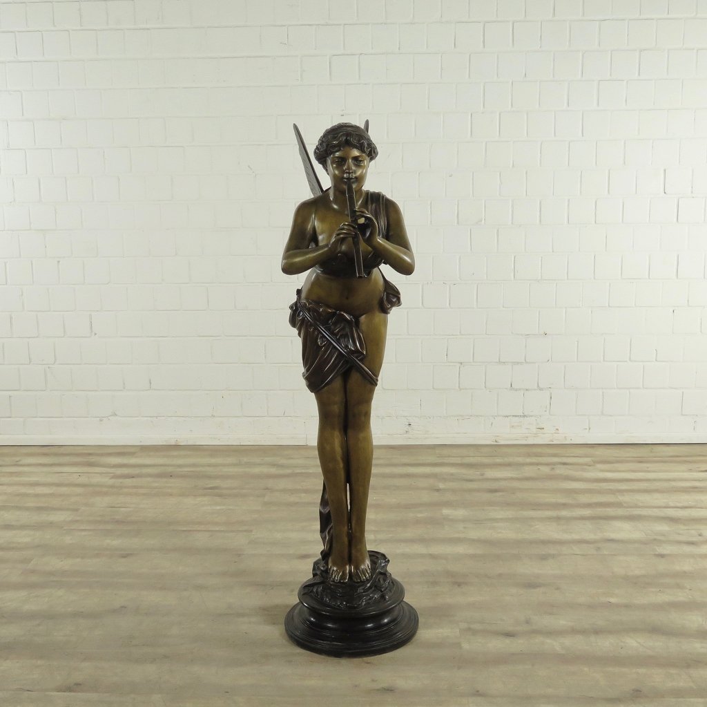17273 Skulptur Dekoration Elfe mit Flöte Bronze 1,45 m