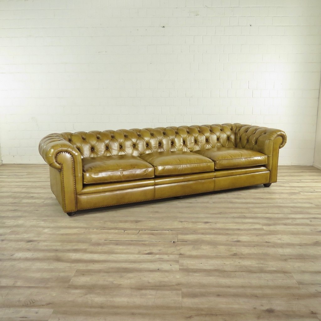 Chesterfield Sofa Couch Leder Olive 2,80 m