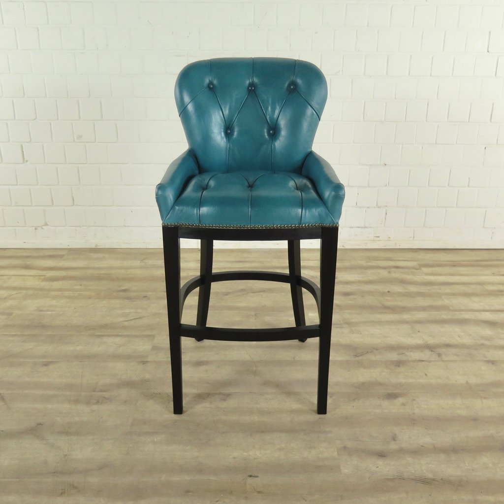 Chesterfield barhocker Leder Türkis-Blau
