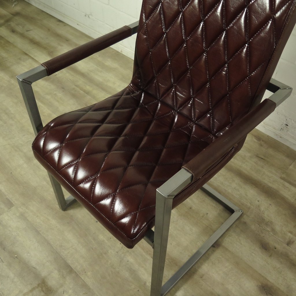 Stuhl Industrial Design Leder Rot-Braun