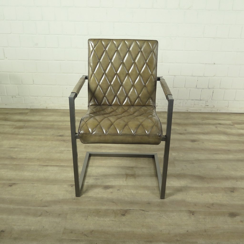 Stuhl Industrial Design Leder Hell-Olive