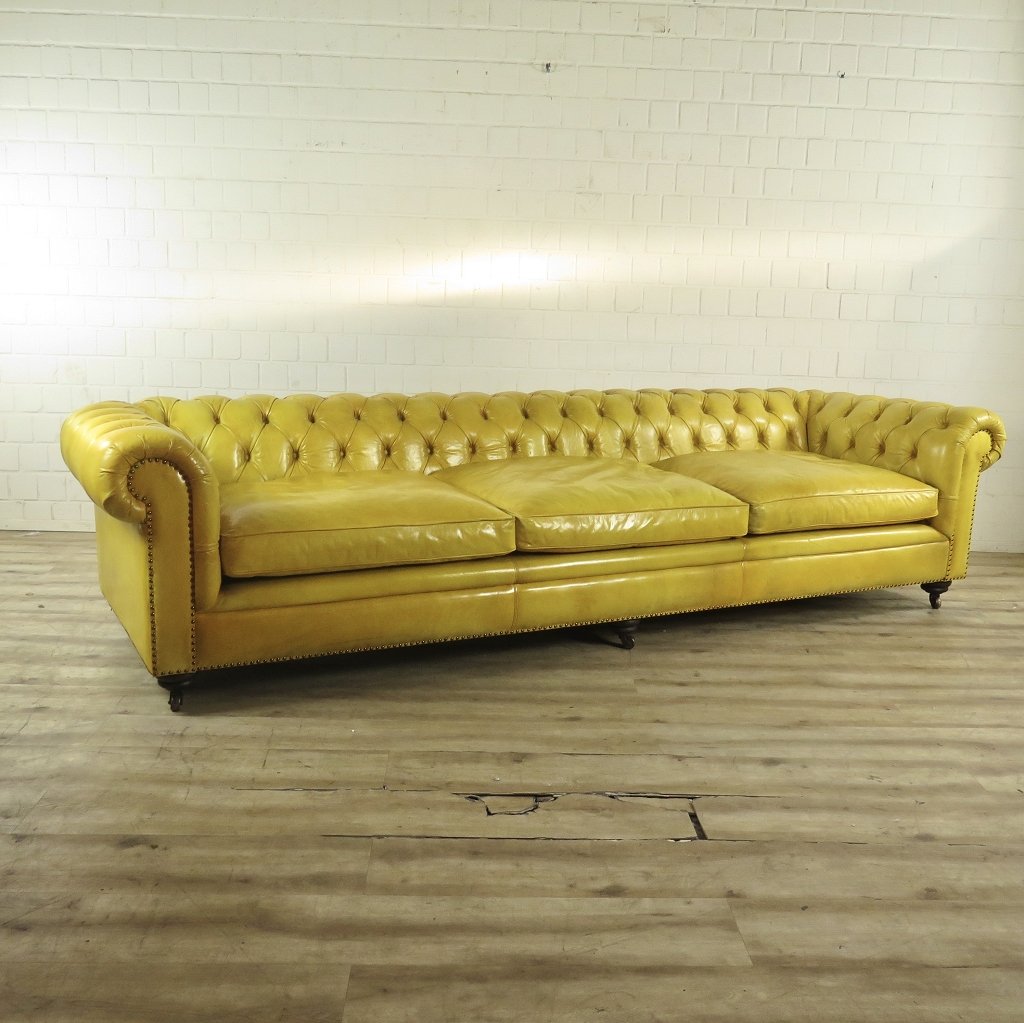 Chesterfield Sofa Couch Leder Gelb 3,20 m