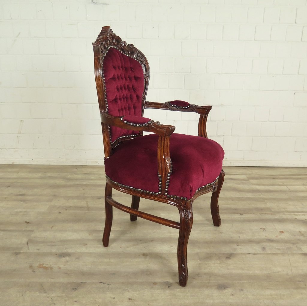 Set Barockstühle Barockstuhl Samt Dunkelrot-Braun