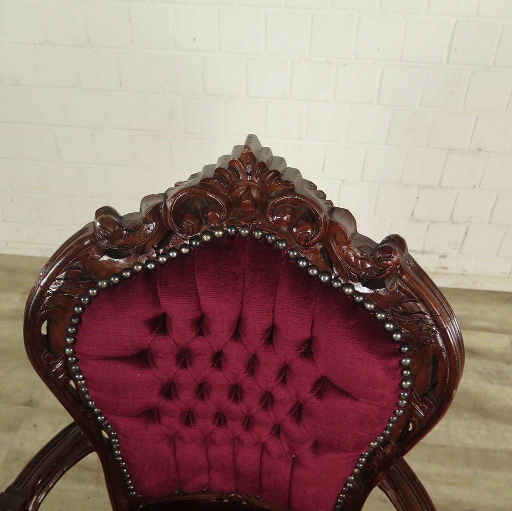 Set Barockstühle Barockstuhl Samt Dunkelrot-Braun