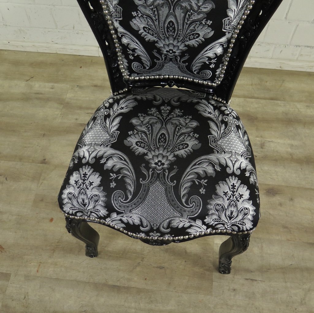 Stuhl Satin Schwarz-Silber Barockstil