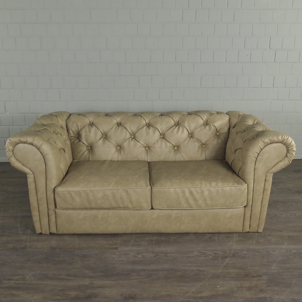 Chesterfield Sofa Couch Leder Beige 1,95 m