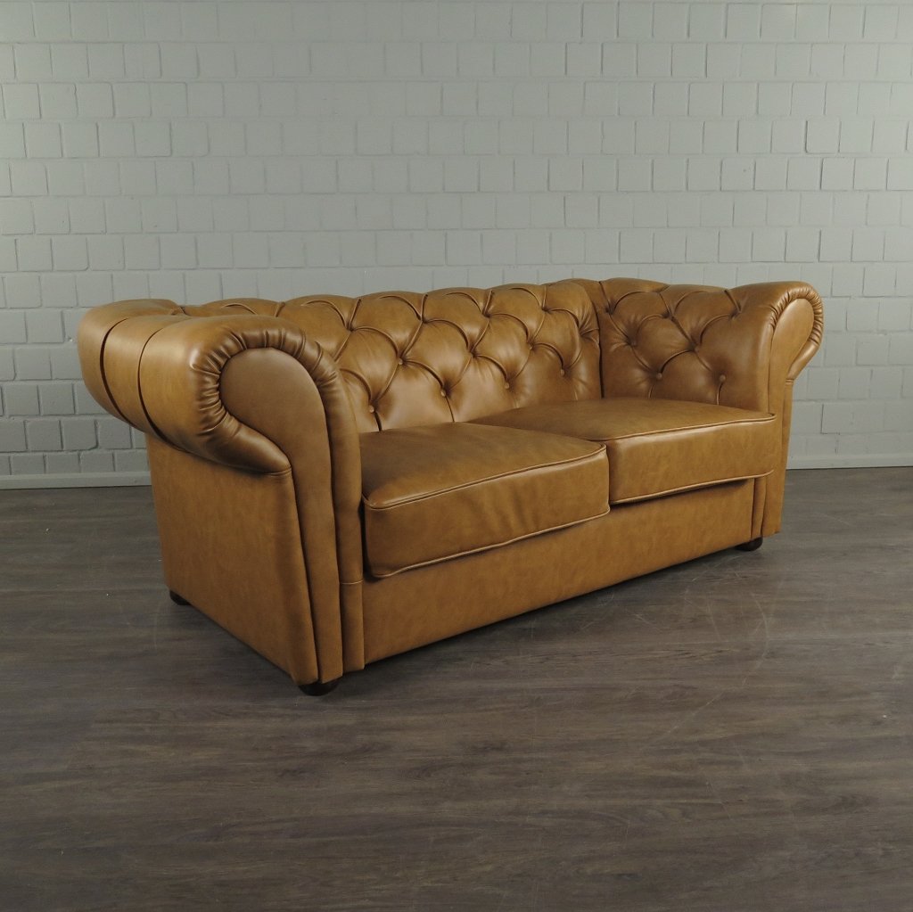 Chesterfield Sofa Couch Leder Cognac 1,85 m
