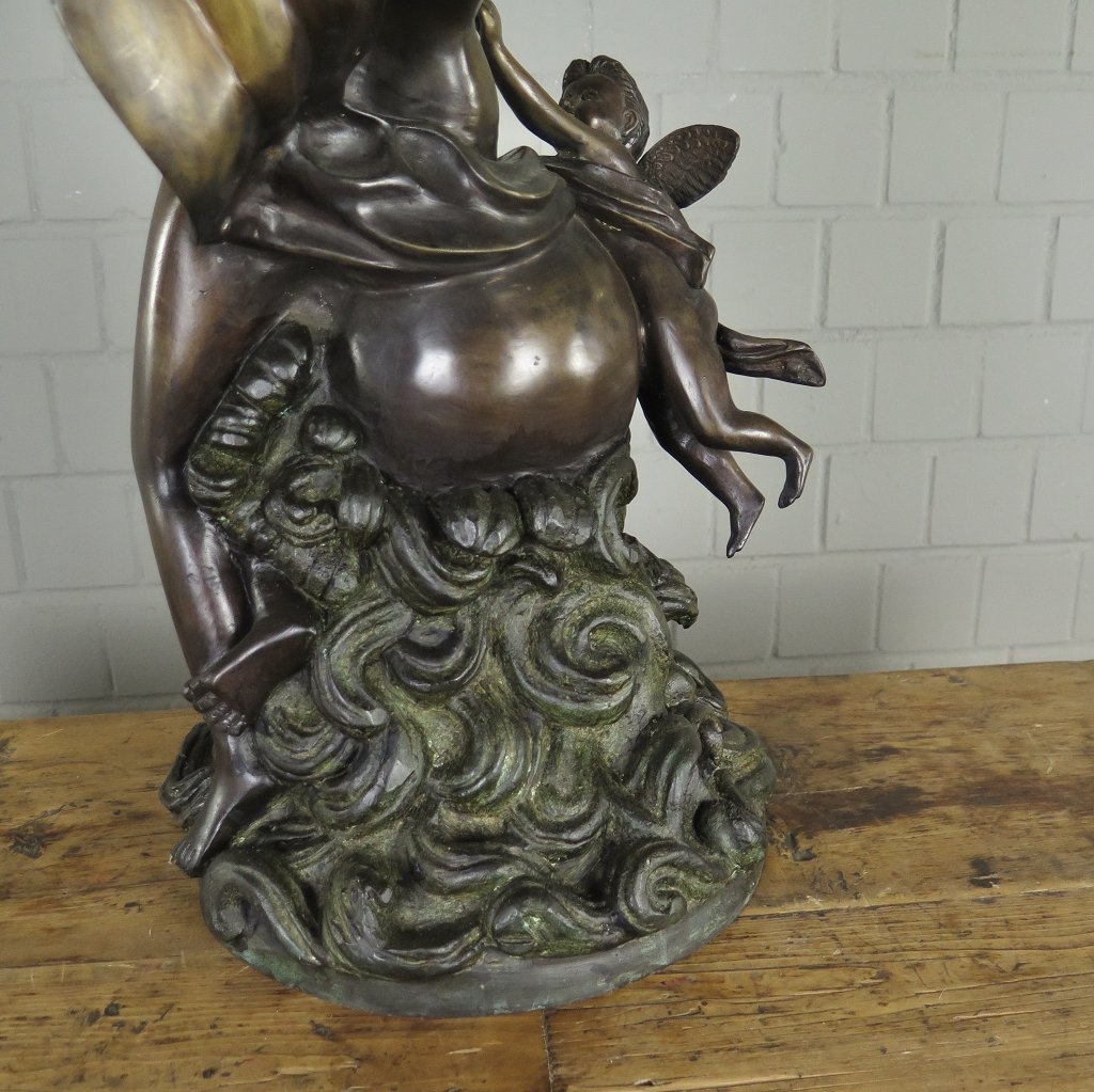 Kerzenständer Kandelaber Skulptur Frau mit Putte Bronze 0,83 m