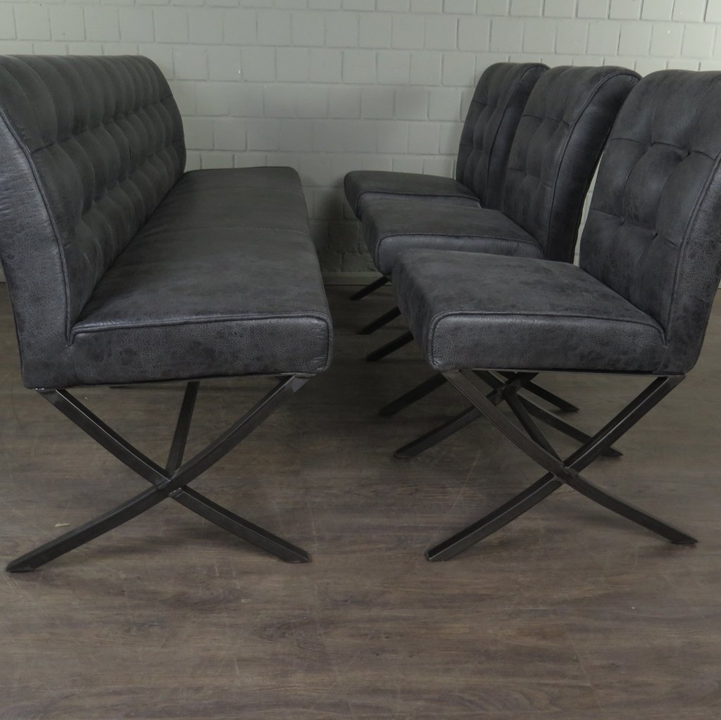 Set Stühle Stuhl Industrial Design PU-Leder Anthrazit