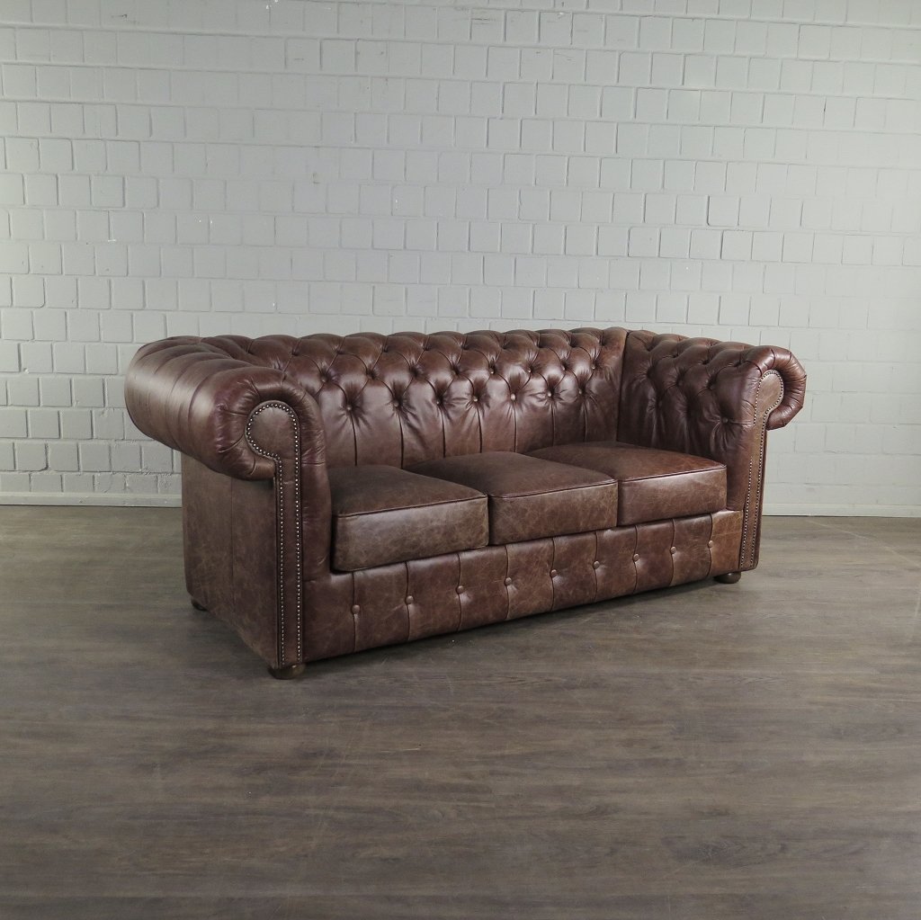Chesterfield Sofa Couch Leder Antikbraun 2.00 m