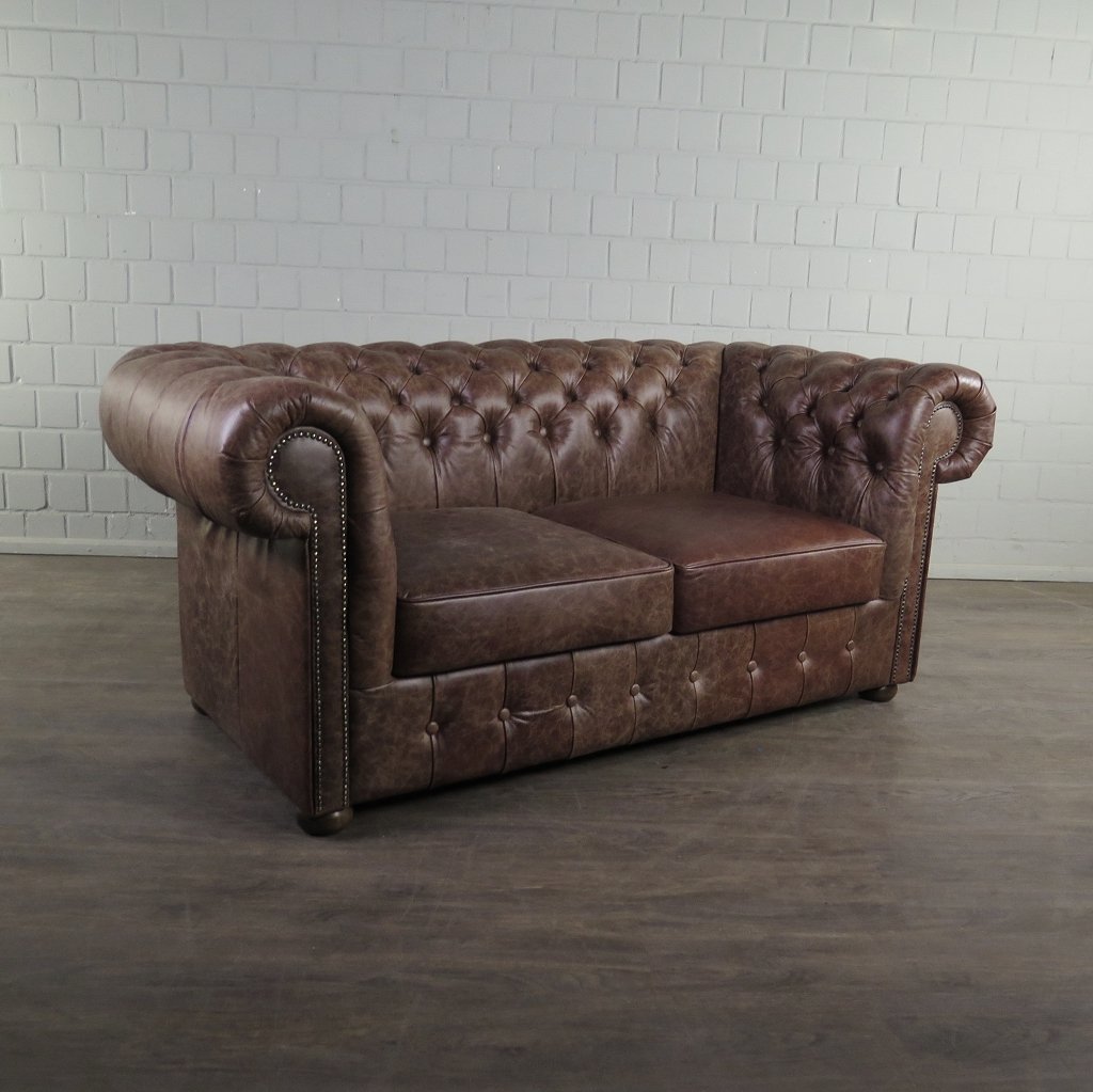 Chesterfield Sofa Couch Leder Antikbraun 1,80 m