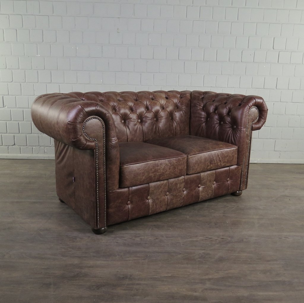 Chesterfield Sofa Couch Leder Antikbraun 1,56 m