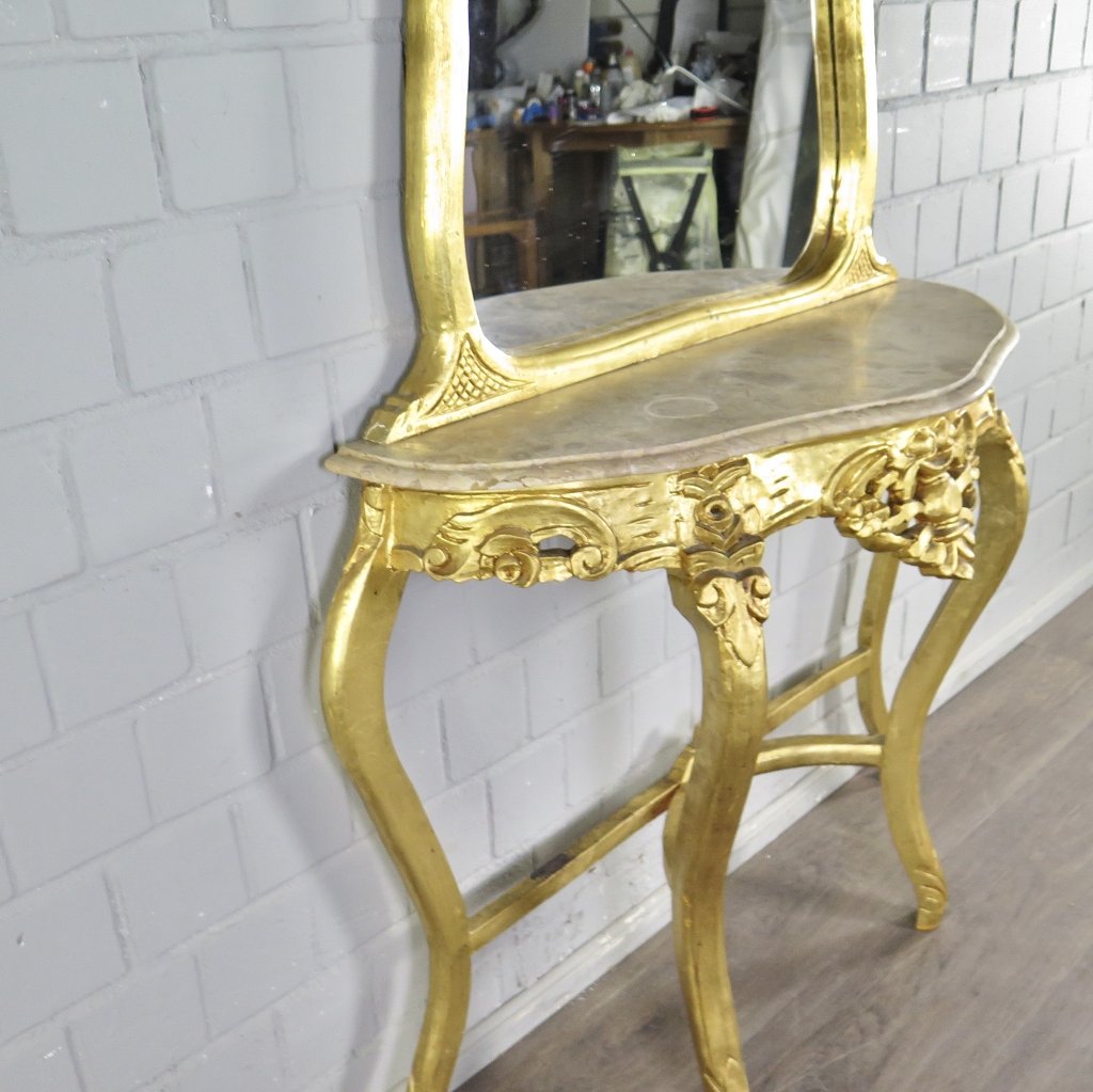 Spiegel mit Konsolentisch Gold 0,96 m