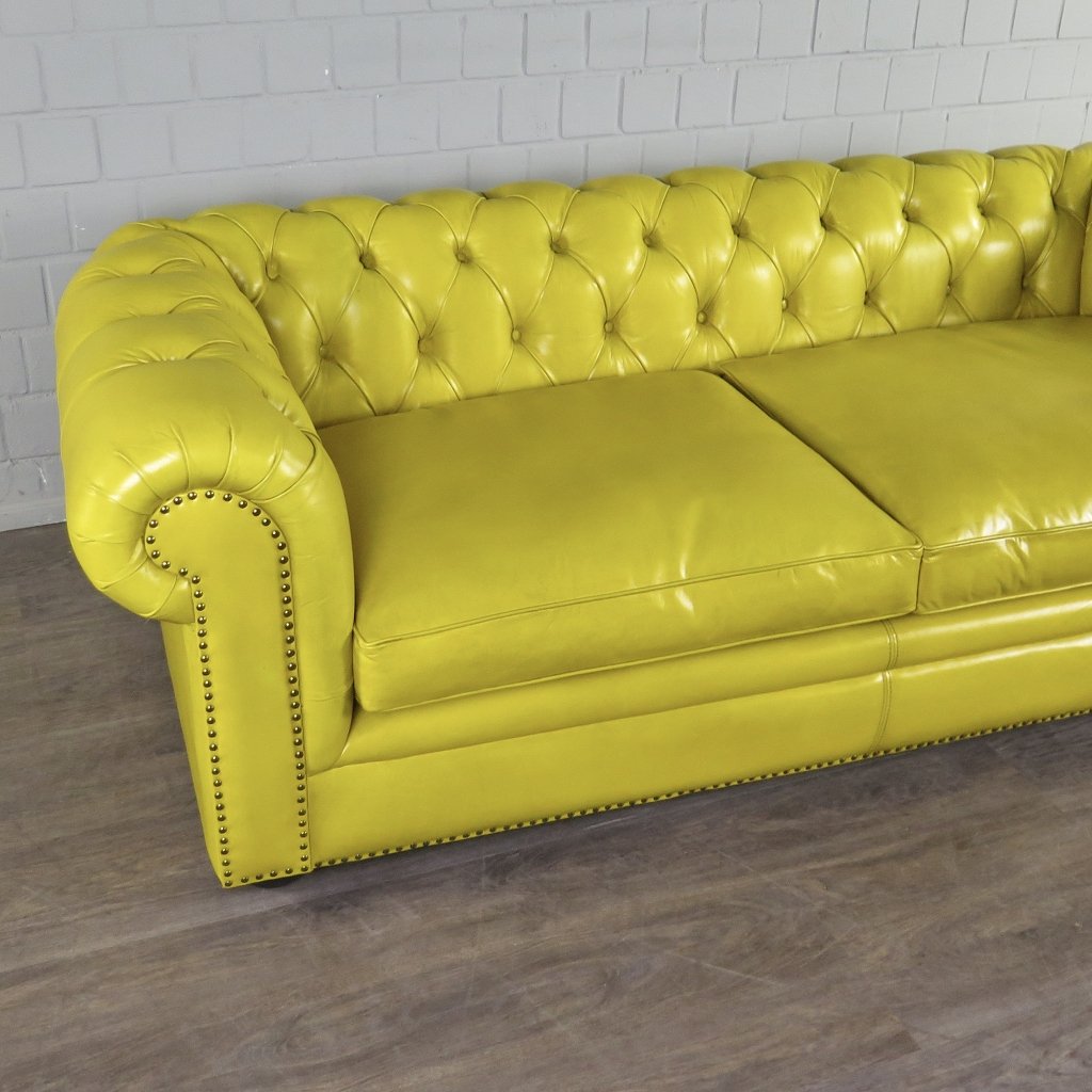 Chesterfield Couchgarnitur Leder Gelb