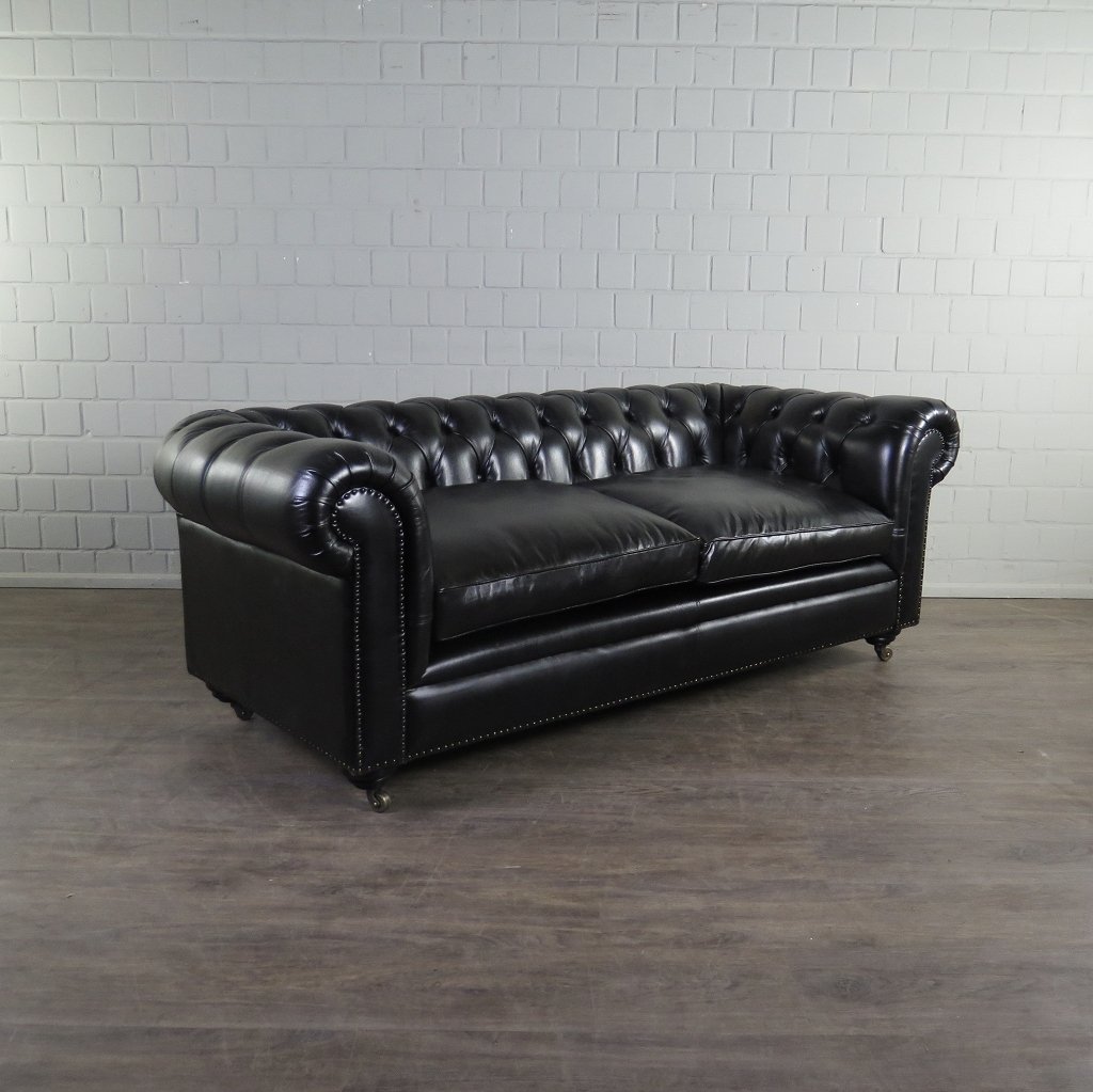 Chesterfield Sofa Couch Leder Schwarz 2.00 m
