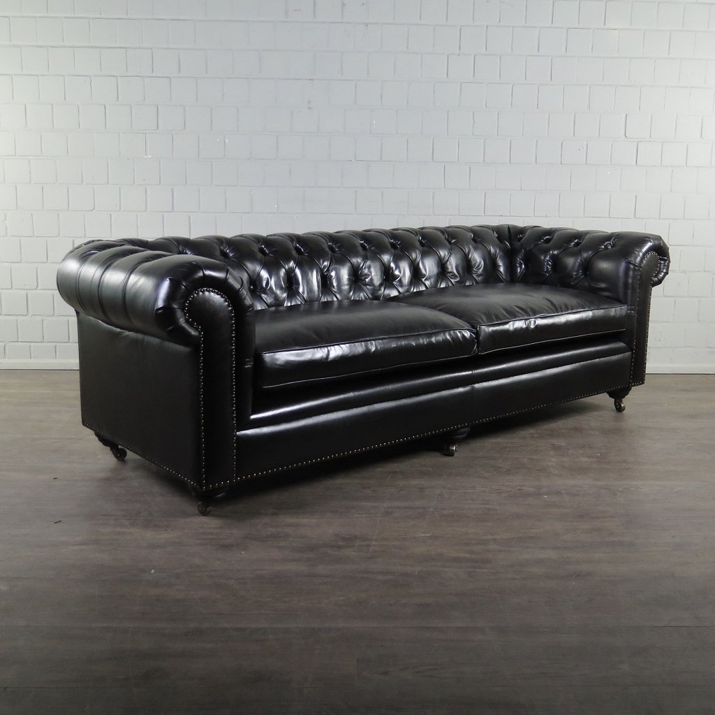 Chesterfield Sofa Couch Leder Schwarz 2.40 m