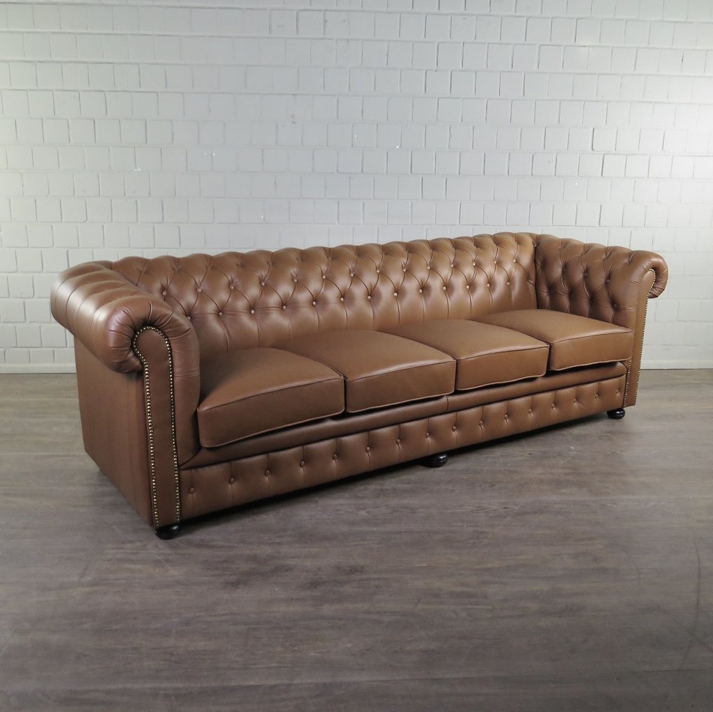Chesterfield Couchgarnitur Leder Cognac
