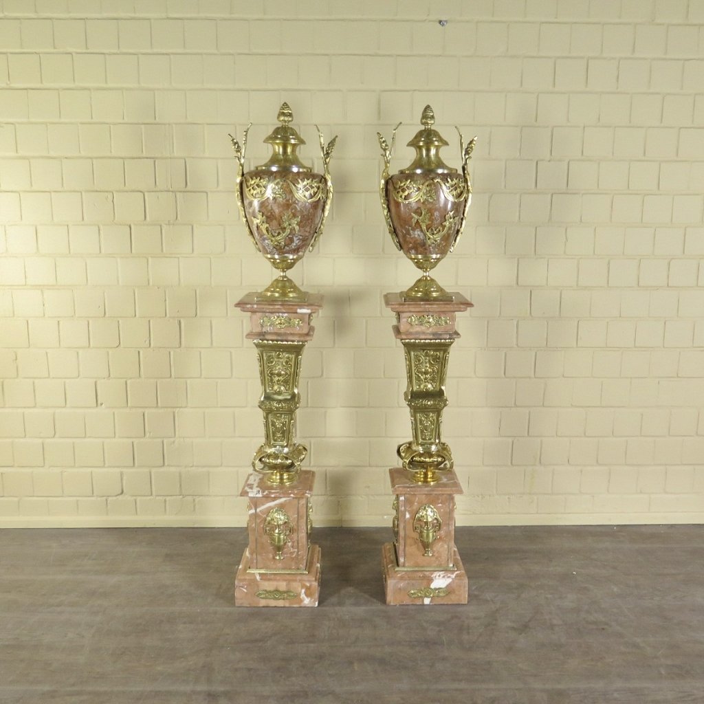 Säulen mit Vasen Messing Marmor Braun 1,73 m
